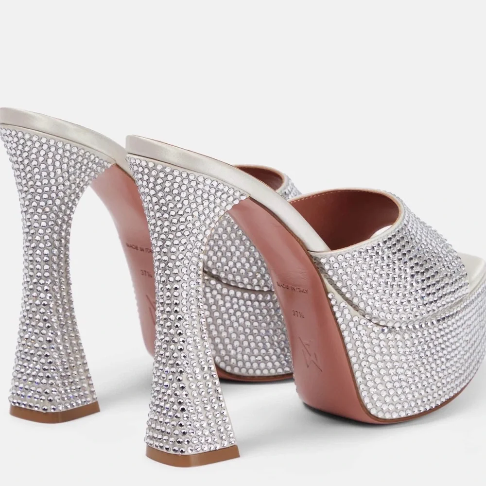 Amina Muaddi Silver Crystal Platform Heels - Picture 2 of 4